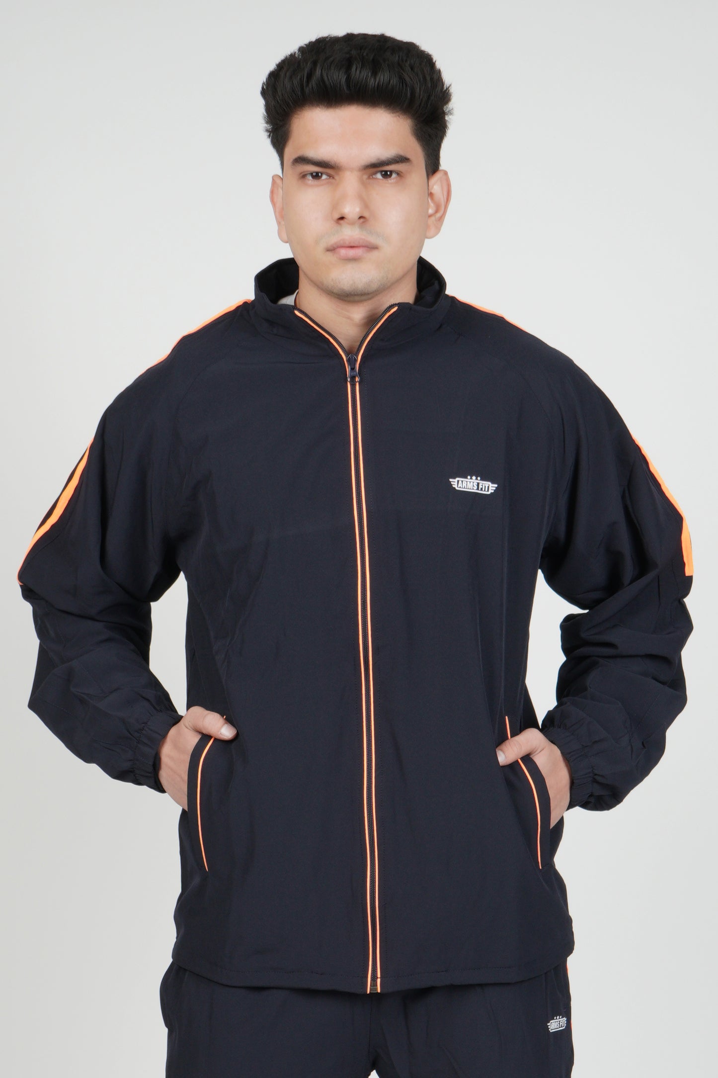Track Suit | Hooded Zipper Jacket & Lower (Color - Navy with Orange Bone) ST-4002A