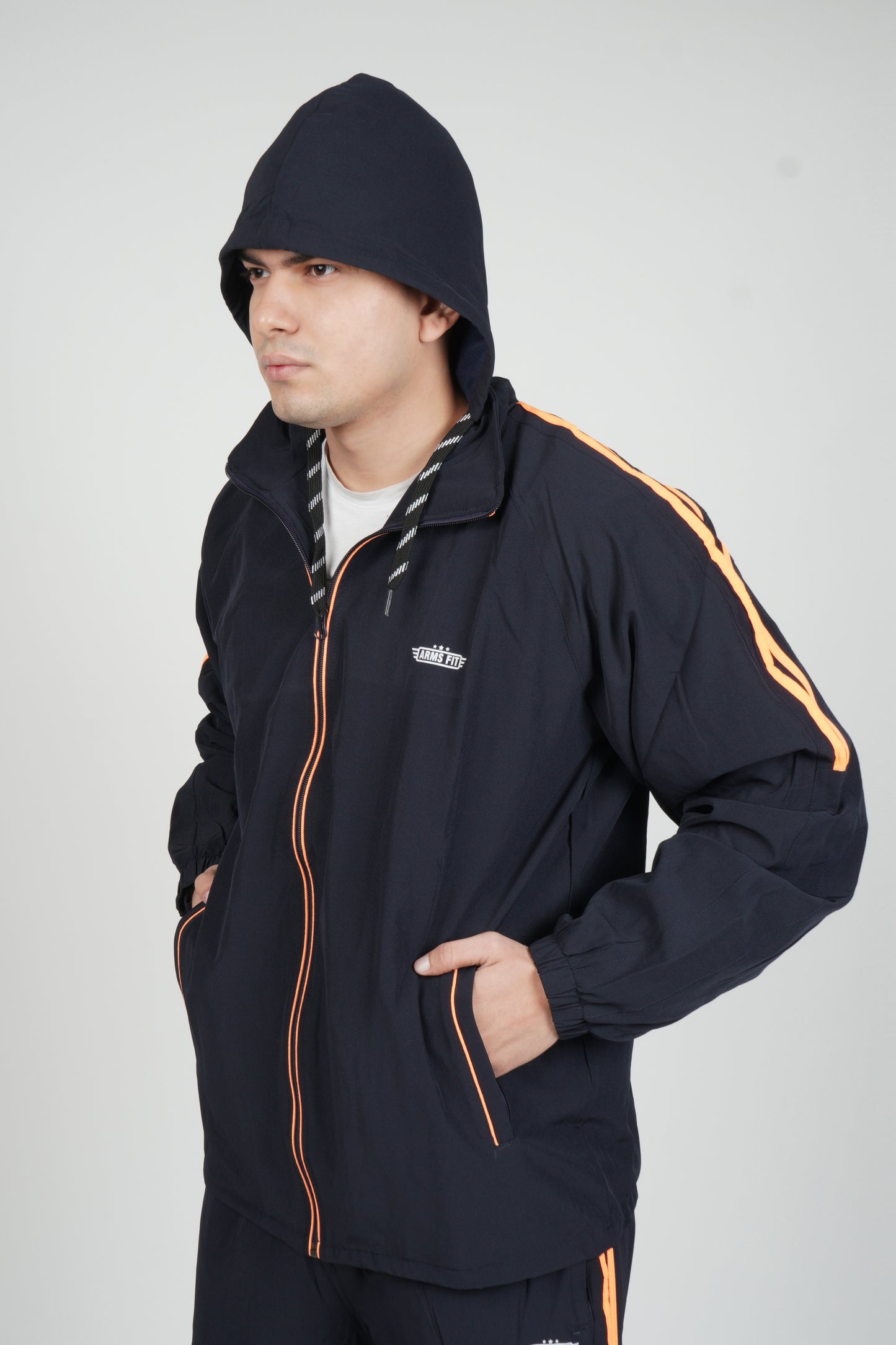 Track Suit | Hooded Zipper Jacket & Lower (Color - Navy with Orange Bone) ST-4002A