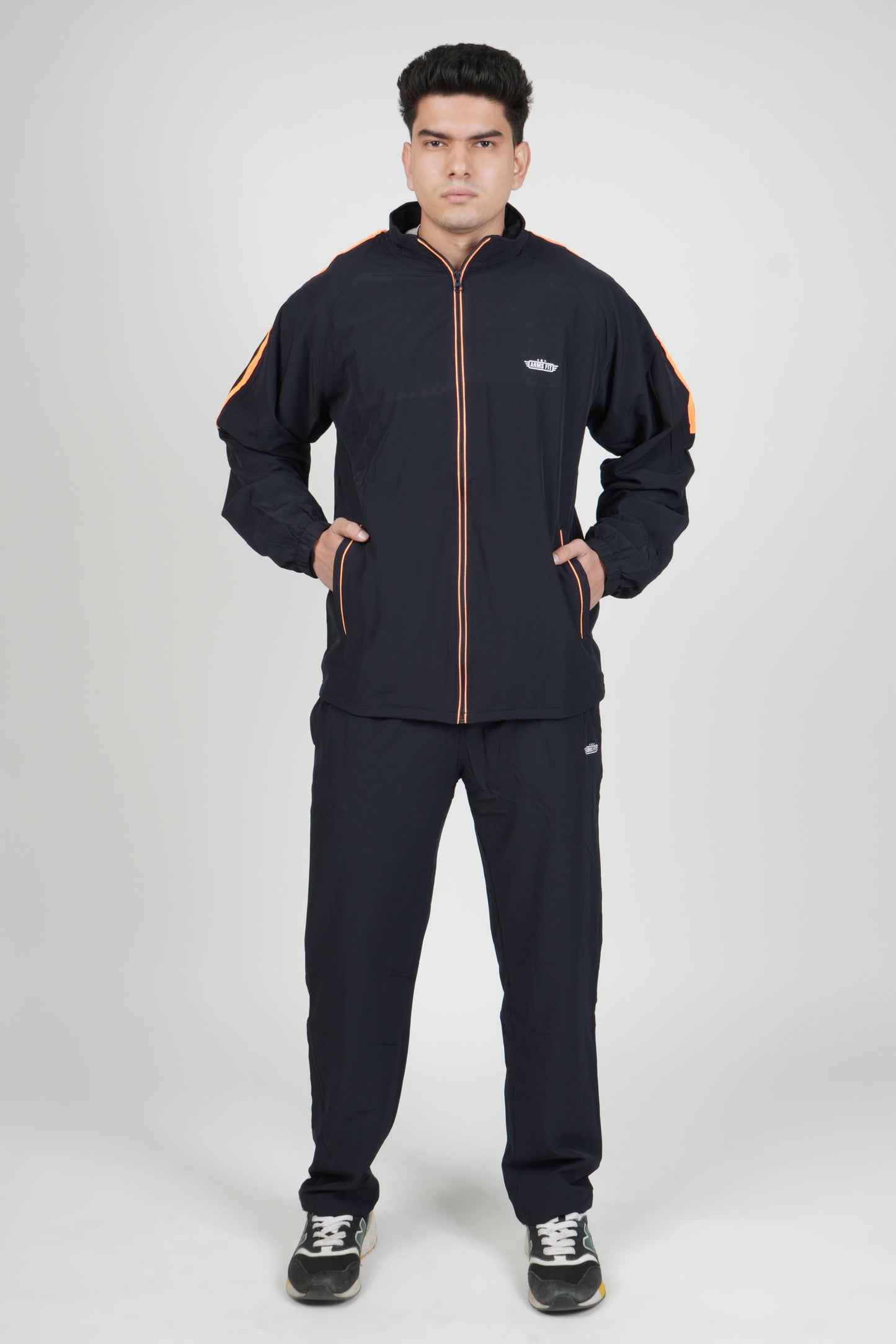 Track Suit | Hooded Zipper Jacket & Lower (Color - Navy with Orange Bone) ST-4002A