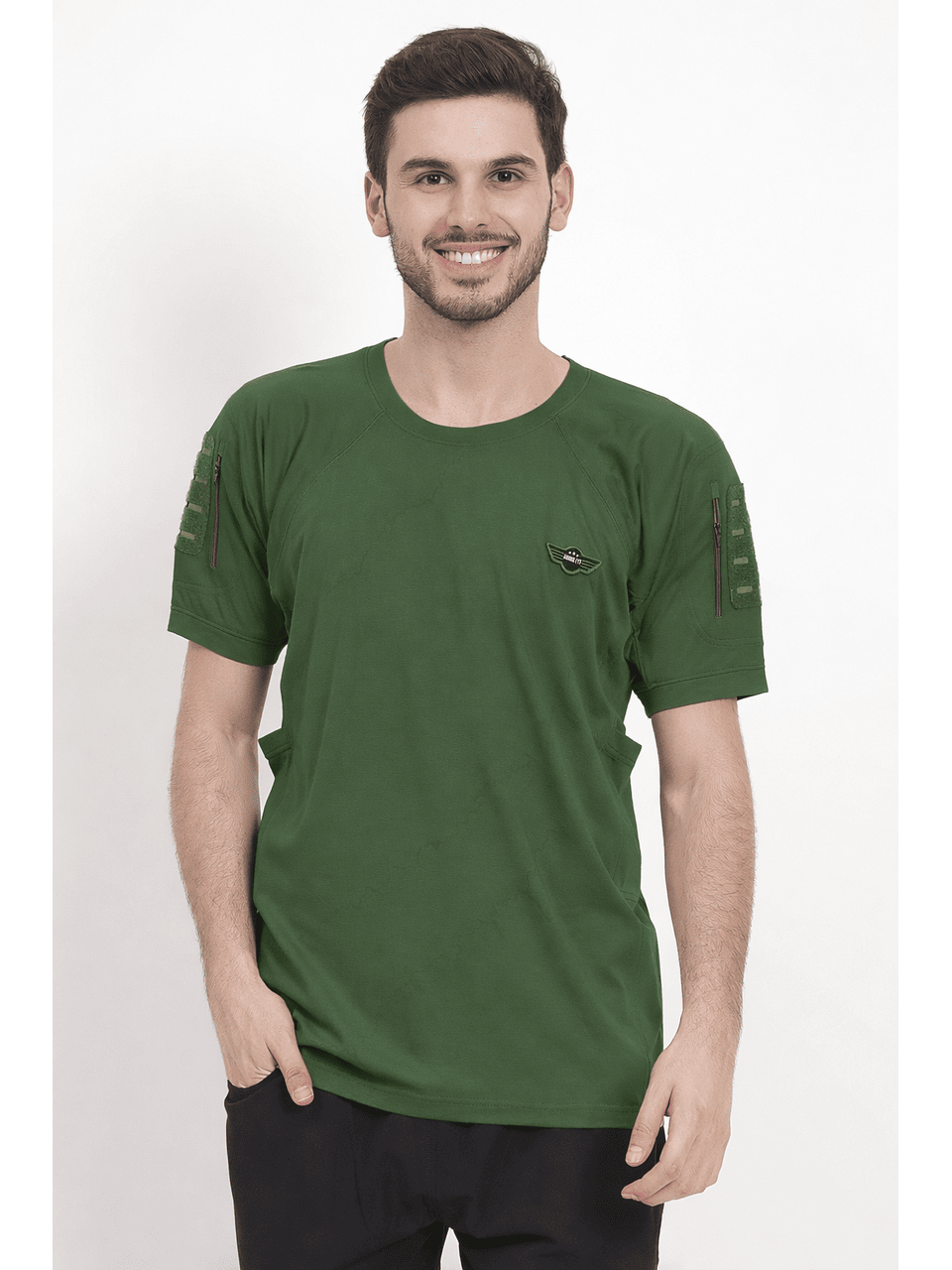 Tactical T-Shirt Half Sleeves Round Neck for Men (Color - Olive Green) ST-1103