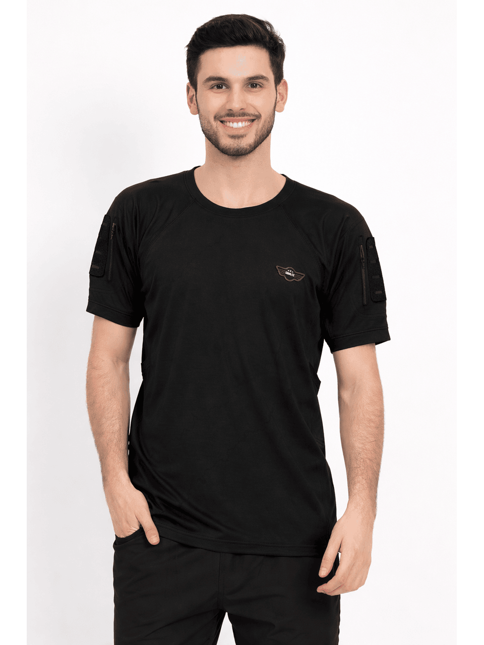 Tactical T-Shirt Half Sleeves Round Neck for Men (Color - Black) ST-1103