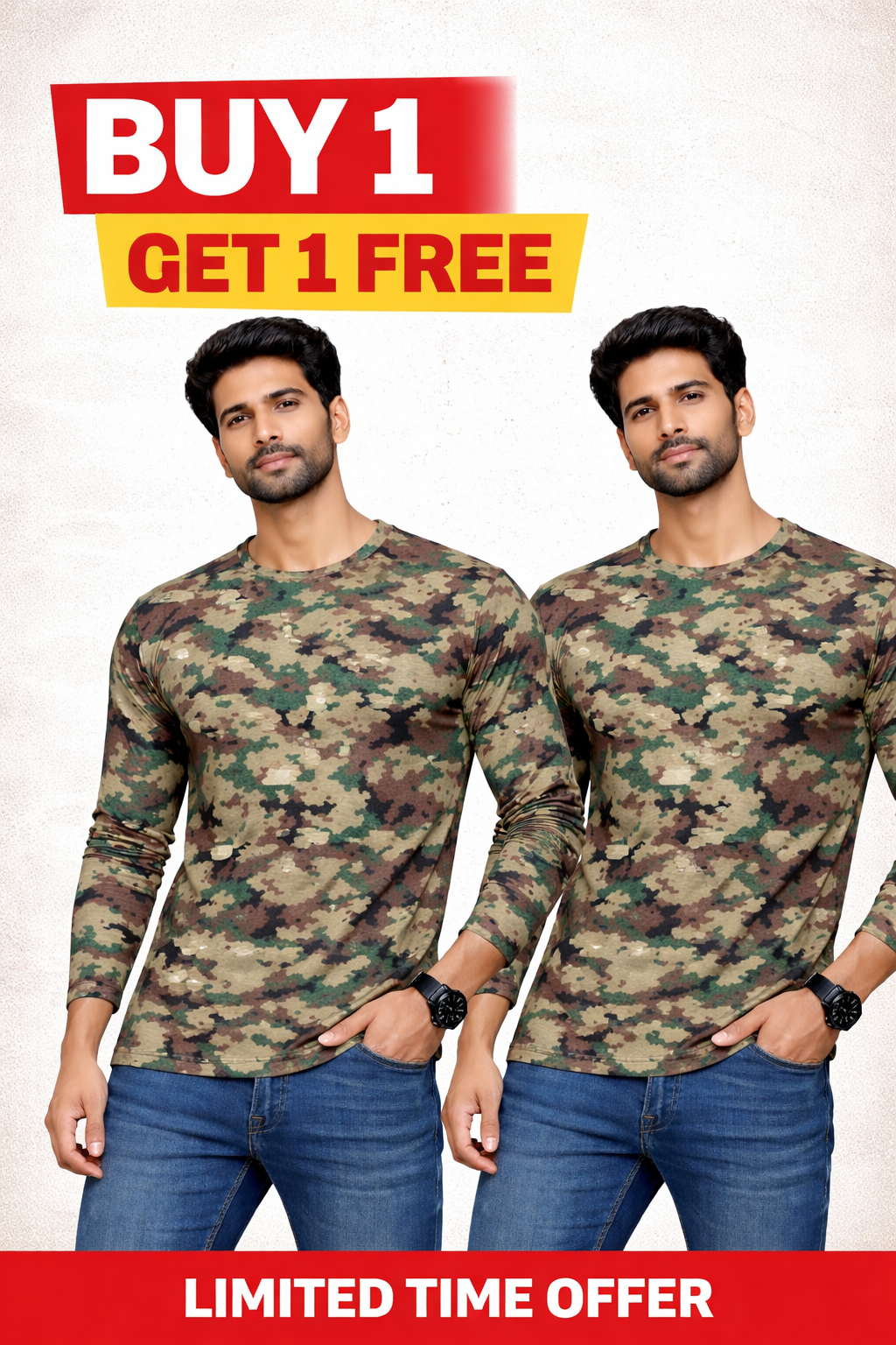 Buy 1 Get 1 Free Camouflage T-Shirt (Color - Leaf) ST-1066