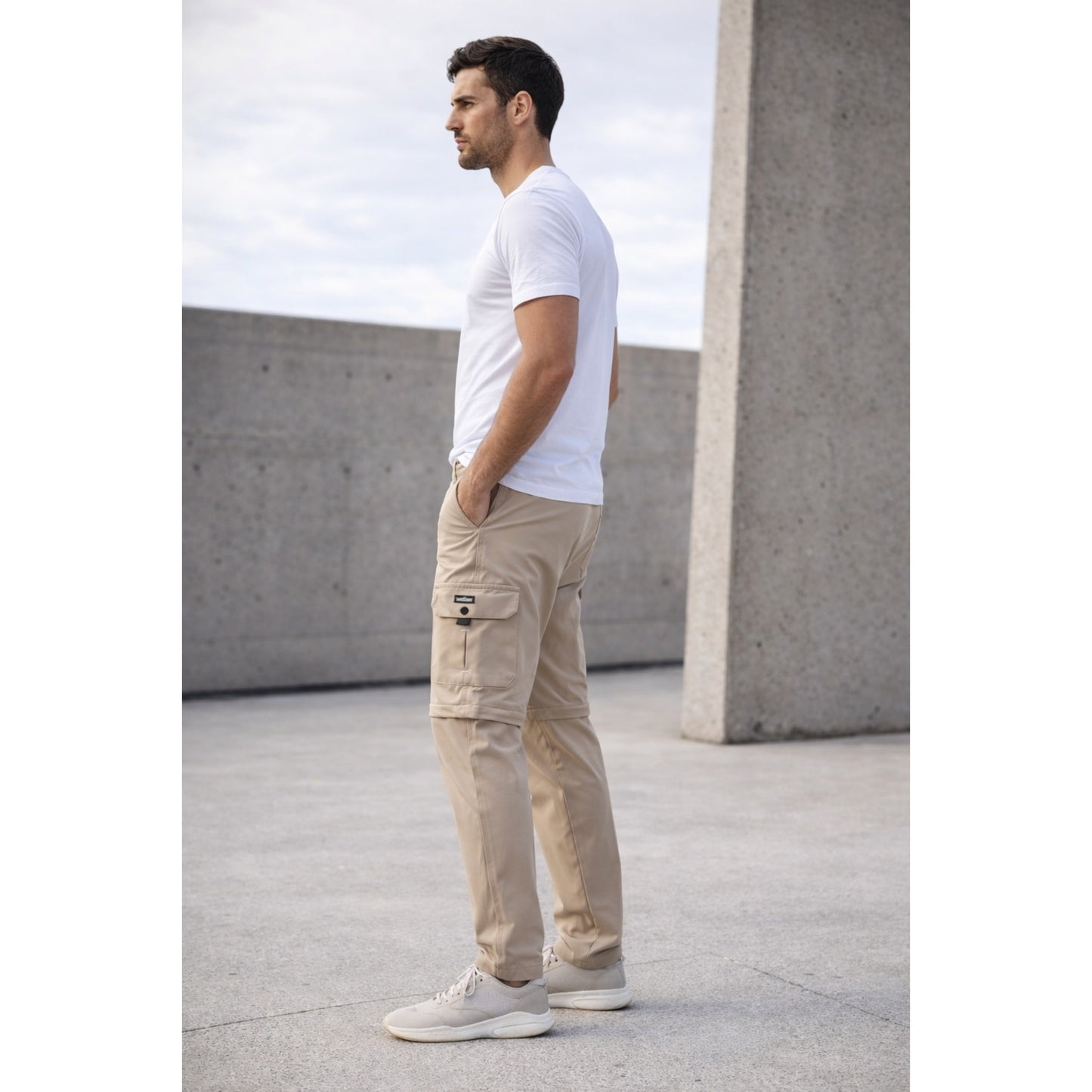 Convertible Cargo Utility Pants – Detachable Zip-Off Design (Beige) ST-3021