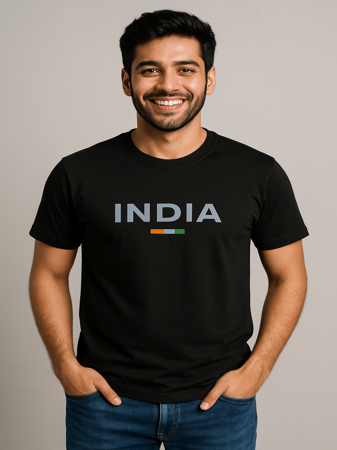 Premium Black "INDIA" Printed Cotton T-Shirt (Black) ST-1109