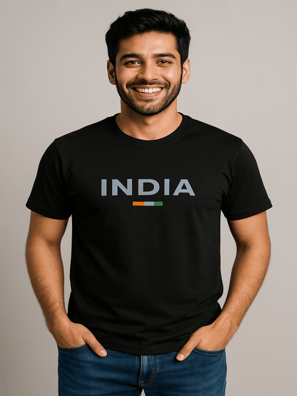 Premium Black "INDIA" Printed Cotton T-Shirt (Black) ST-1109