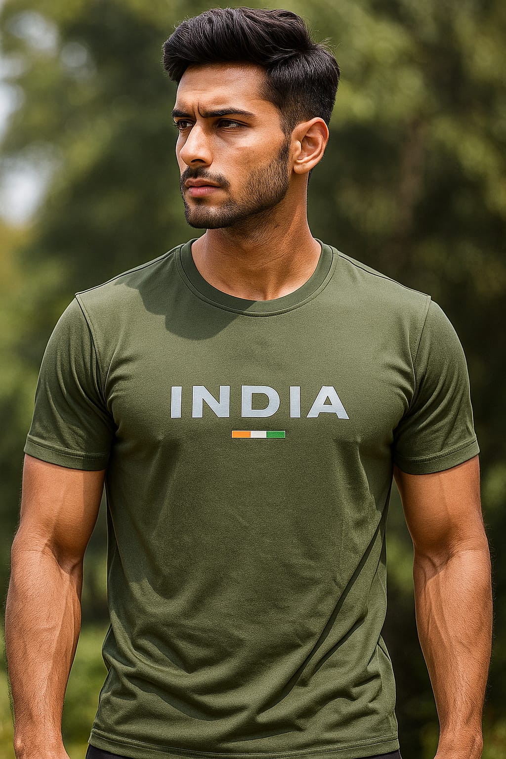 INDIA Pride Performance T-Shirt – Olive Green