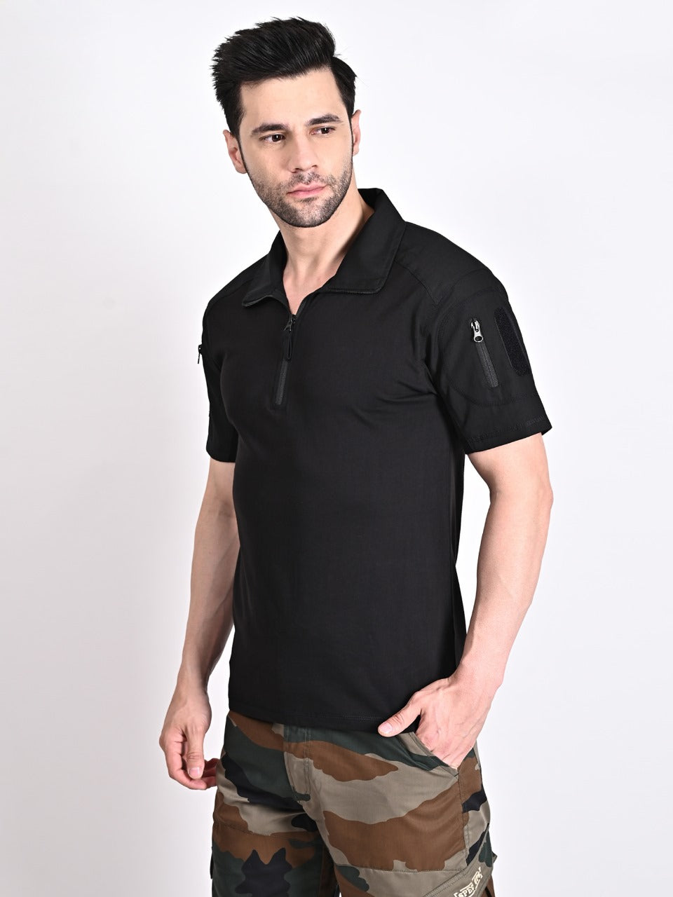 HALF SLEEVES TACTICAL T SHIRT (Color - Black) ST-1019A