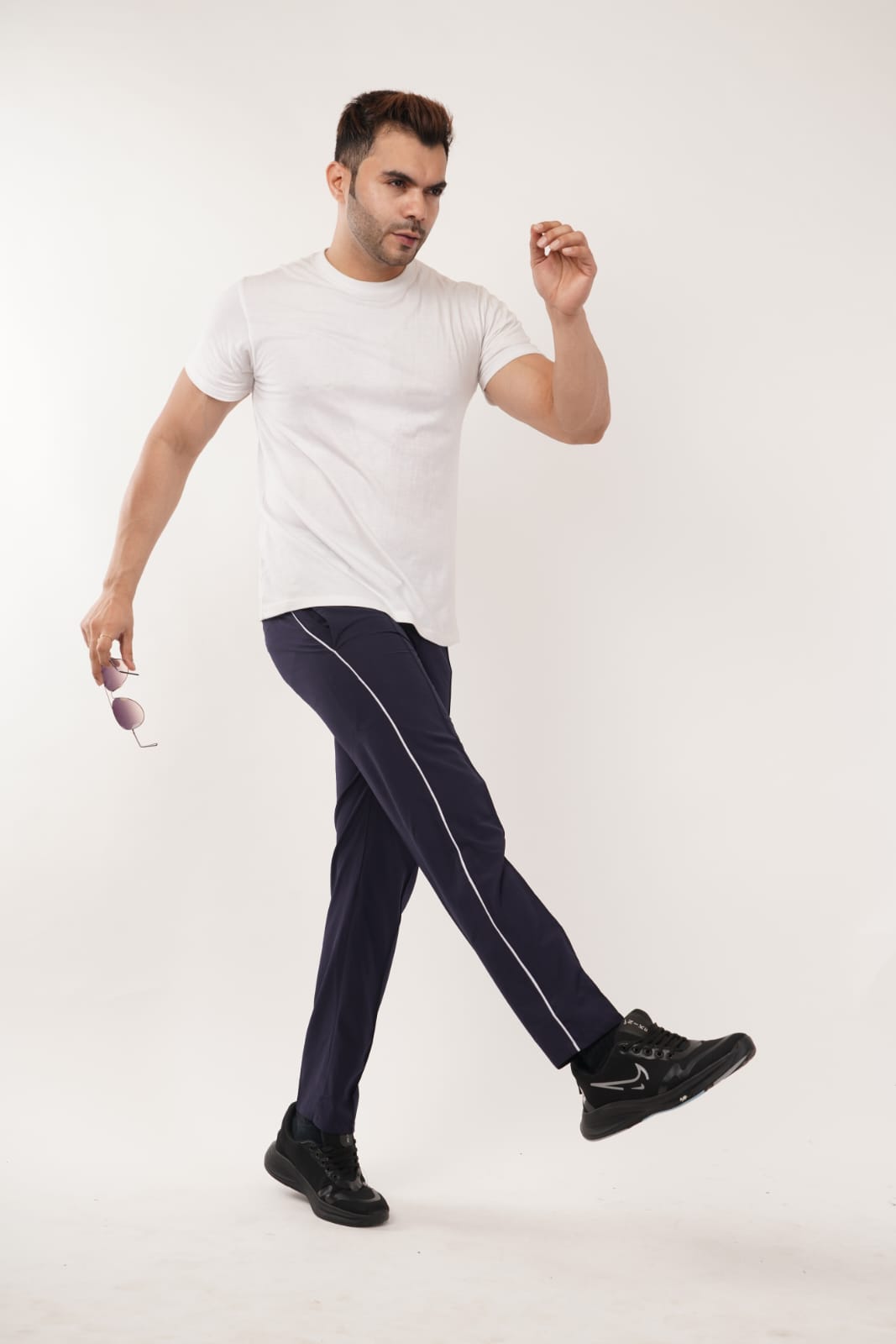 Men’s Activewear Track Pants – Navy Blue & White | Comfort Fit