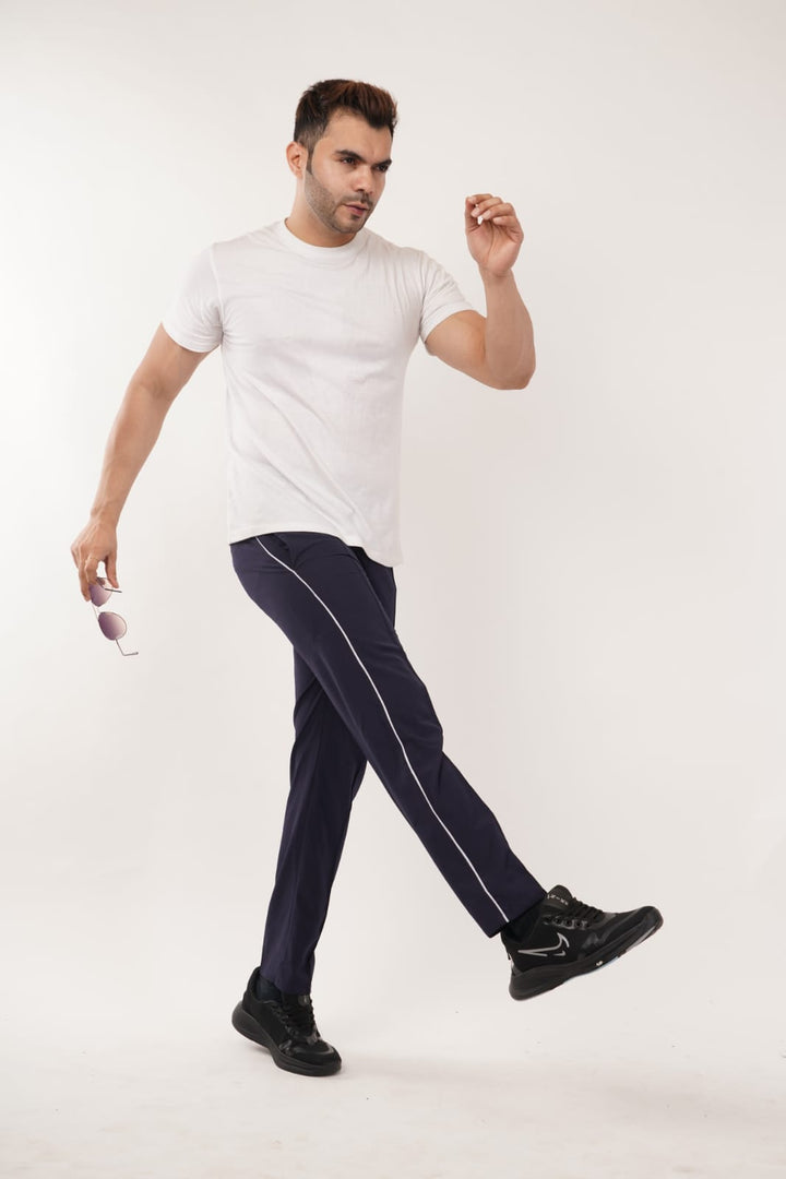 Men’s Activewear Track Pants – Navy Blue & White | Comfort Fit