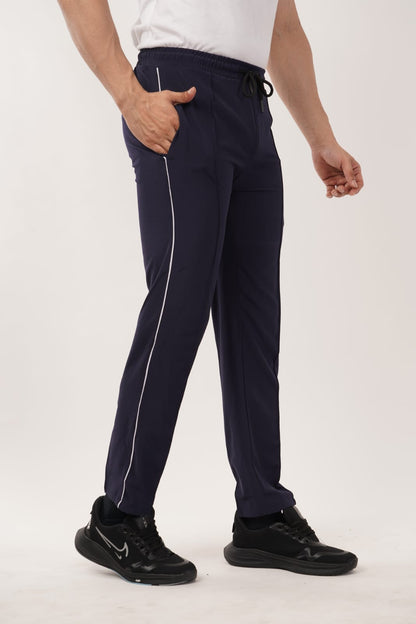 Men’s Activewear Track Pants – Navy Blue & White | Comfort Fit