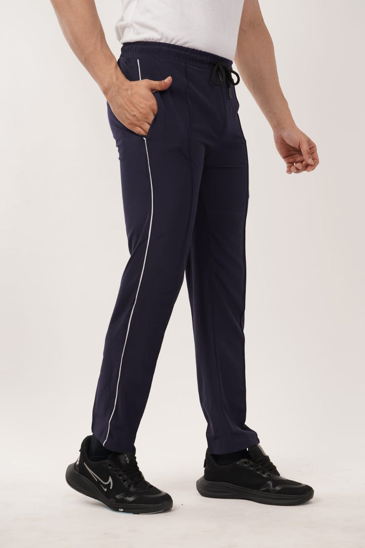 Men’s Activewear Track Pants – Navy Blue & White | Comfort Fit