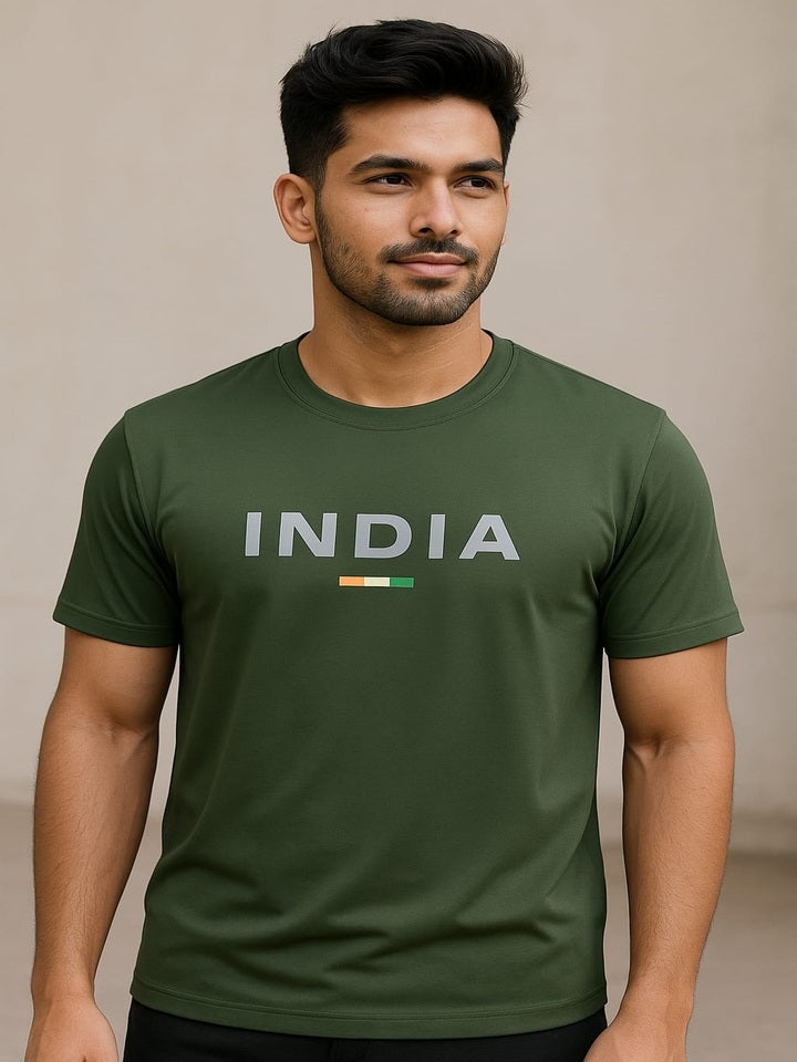 INDIA Pride Performance T-Shirt – Olive Green